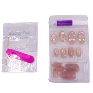 Charming 3D‎ Bow Acrylic Nails: Nude Medium Long False Nails